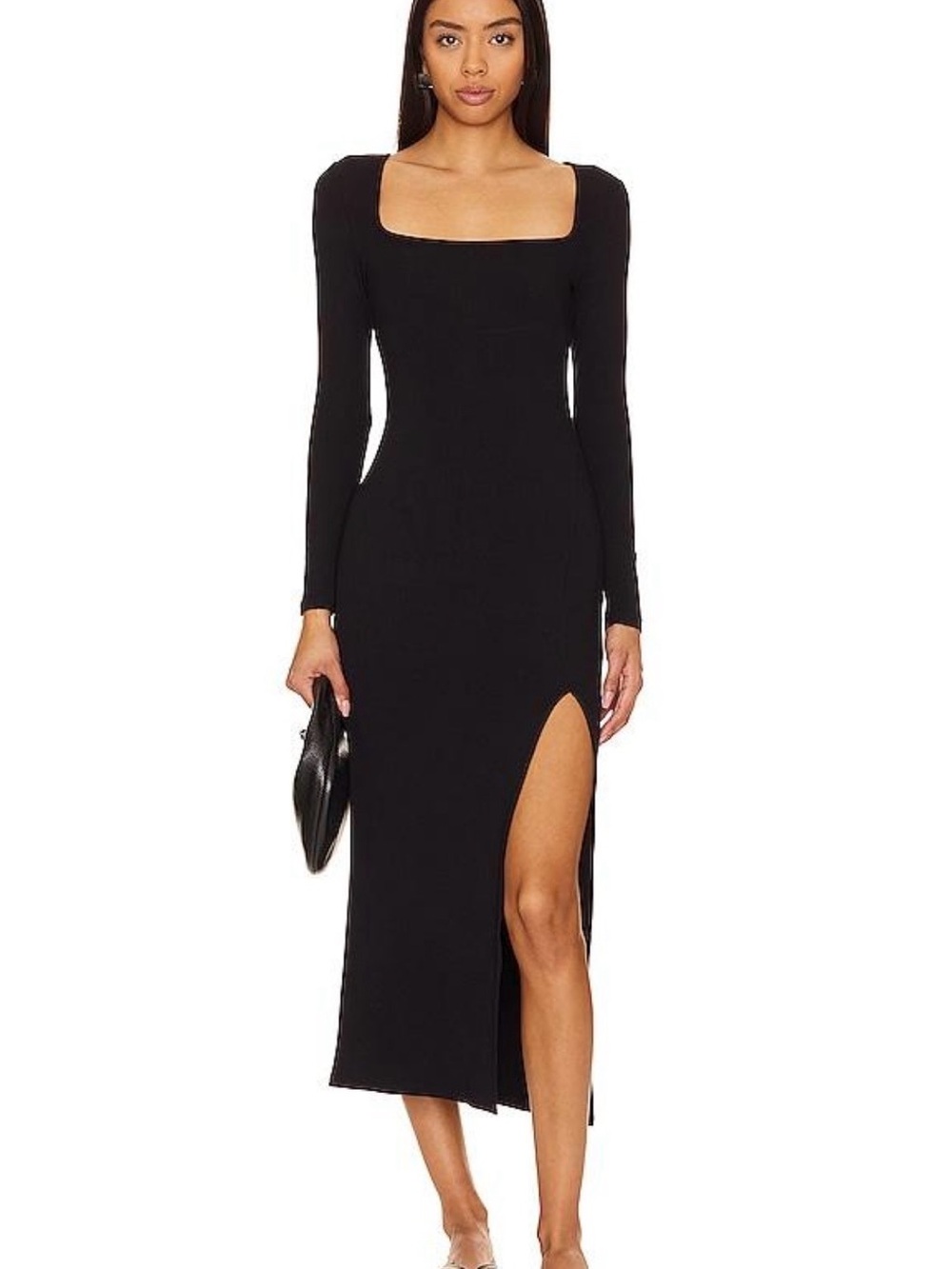 L*Space Black Ribbed
Long Sleeve Square
Neck Maxi Dress M